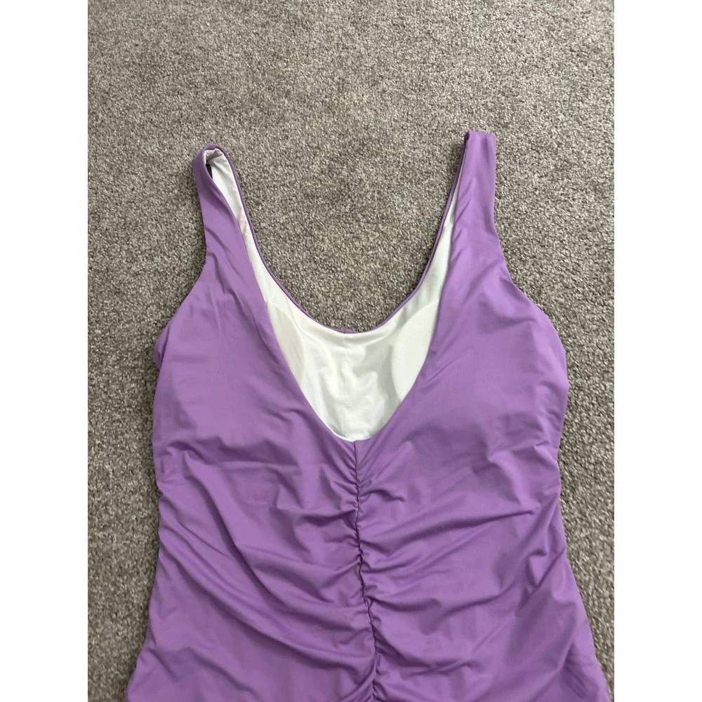 Padre Bay Swim One Piece Swimsuit Womens XL Purple Excellent Ruched V-Back Scoop
